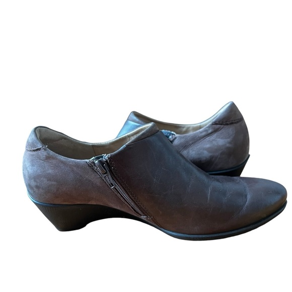 Ecco Ankle Boots Women's Size 38 US 7-7.5 Bootie Heels Leather Side Zip Brown - Picture 2 of 12